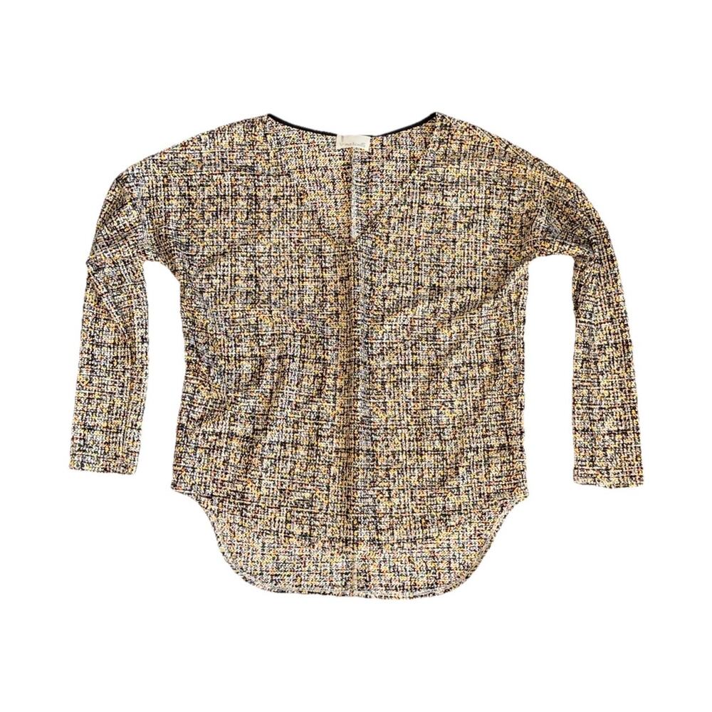 Marcelle Boucle-Look Top Sz Small Long Sleeve Tweed T- Shirt Tee V Neck